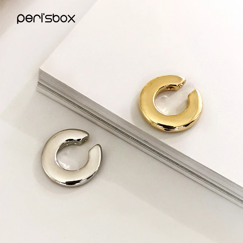 Peri'sBox массивные твердые золотые серьги-каффы круглые геометрические серьги для женщин минималистичные Хрящевые серьги без пирсинга