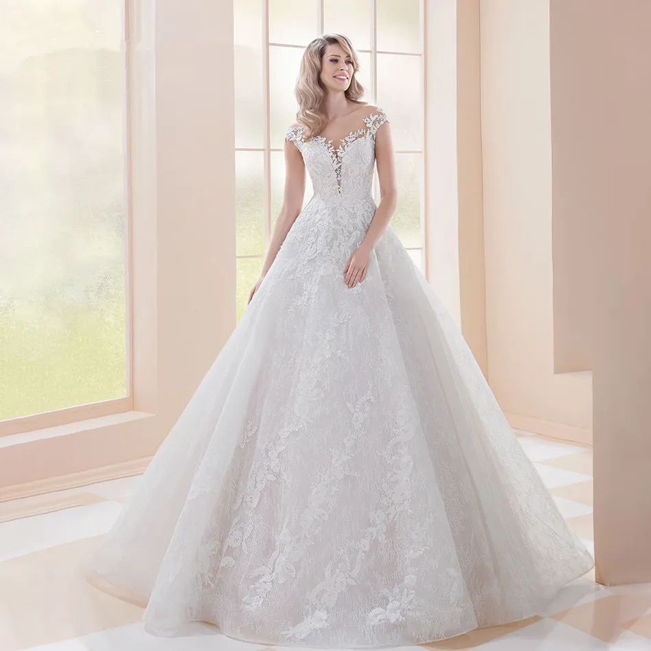 

Boho Vestido De Noiva Muslim Wedding Dresses Ball Gown Cap Sleeves Tulle Appliques Lace Wedding Gown Bridal Dresses
