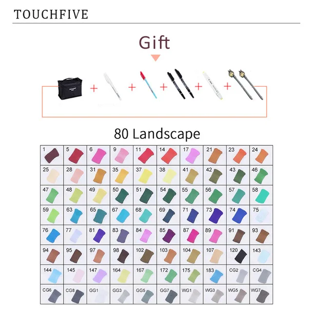 TouchFIVE маркер для рисования комплекты 30/40/60/80/168 Цвета аниме студент эскиз конструкции манга спиртовой фломастер для рисования(легкое белое ручки - Color: 40 LANDSCAPE