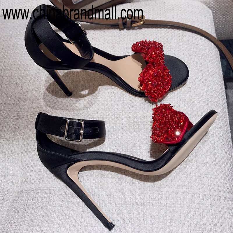 

Summer New Sexy Women Sandals High Heels Shoes 2019 Thin Heel Luxury Crystal Sandals Rhinestone