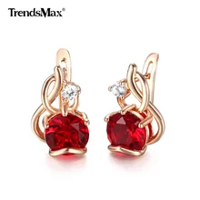 Красные серьги-гвоздики с драгоценными камнями, серьги для женщин и девушек, 585, розовое золото, драгоценный камень в форме огня, инкрустация прозрачным кубическим цирконием, ювелирные изделия для ушей GE268