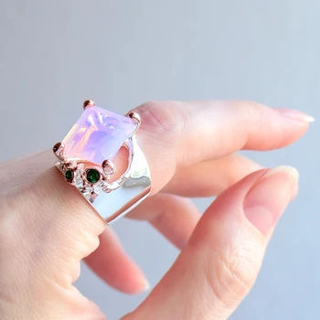 

Large Rectangle Pink Zirconia Ring Silver-Color Jewellery Beautiful Big Rings for Women Latest Fashion