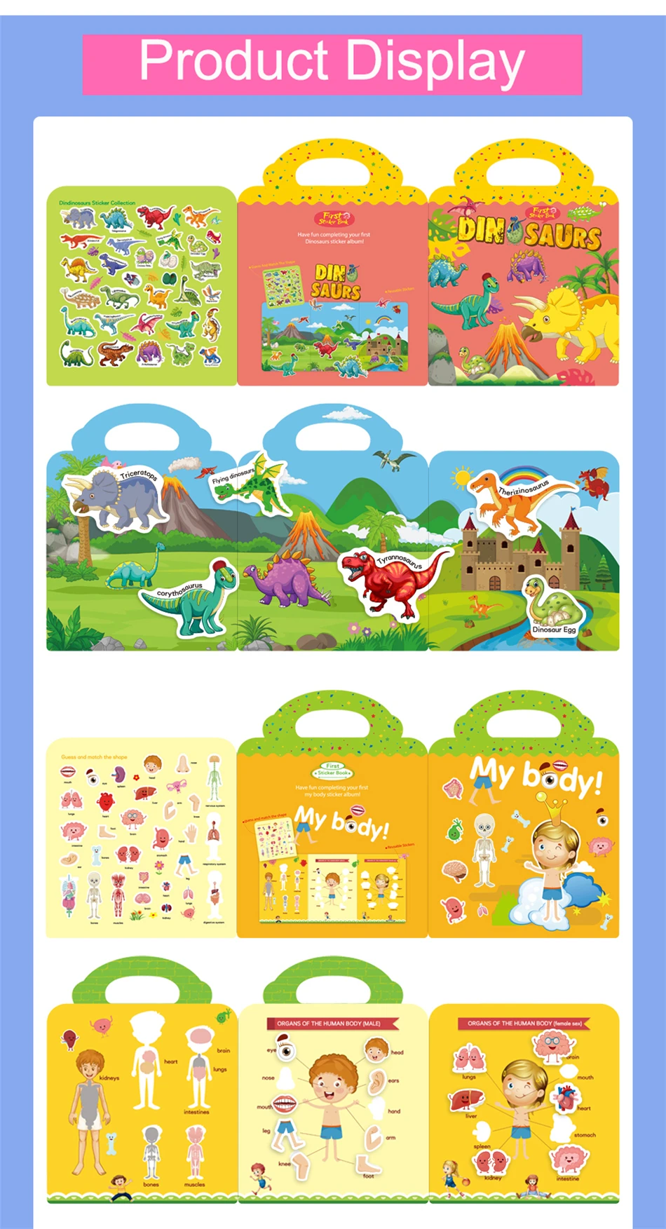 Children's Reusable Stickers Books Kawaii Stationery Stickers for Kids Early Education Cartoon Cute Stickers for Children Gift