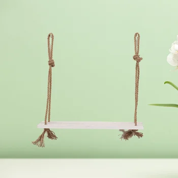 

Wooden Hanging Shelf Swing Rope Floating Shelves 1 Tier Jute Rope Wall Display Rack