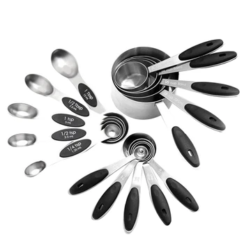 

Double Sided Stackable netic Measuring Spoons & Cups Set - Stainless Steel & Non-Slip Silicone Handle,16 Pack