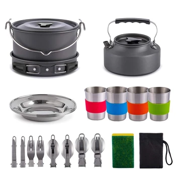 

Foldable Picnic Cooking Set Durable Camping Cookware Mess Kit Cups Dishes Forks Spoons Kit for Outdoor Hiking