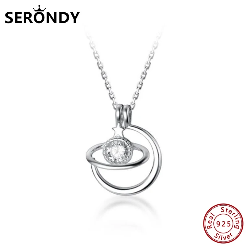 

SERONDY Planet Crystal 925 Sterling Silver Pendants Choker Female Necklace For Women's Accessories Chain Jewelry 2020 XL10987