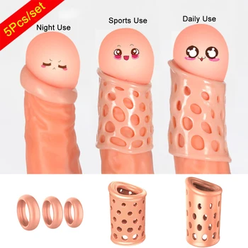 5PCS/Set Foreskin Correction for Men Breathable Penis Rings Cock Rings Delay Ejaculation Sex Toys Adult Male Chastity Device 3
