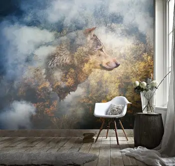 

Custom 3D Photo Wallpaper Sticker Art Mountain Wolf Wall Decal Vinyl Wall Stickers Wall Decorations Living Room Poster Mural