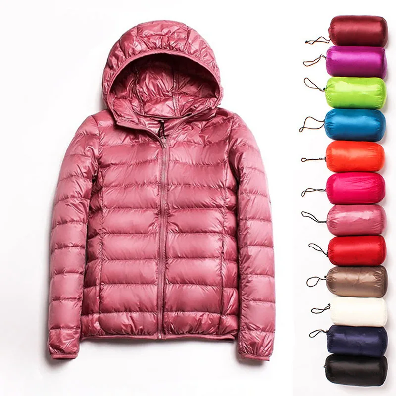 

2019 Plus Size 3XL Autumn Coats Jackets Winter Women Ultra Light Duck Down Basic Jackets Pink Warm Slim Hooded Pink Overcoat