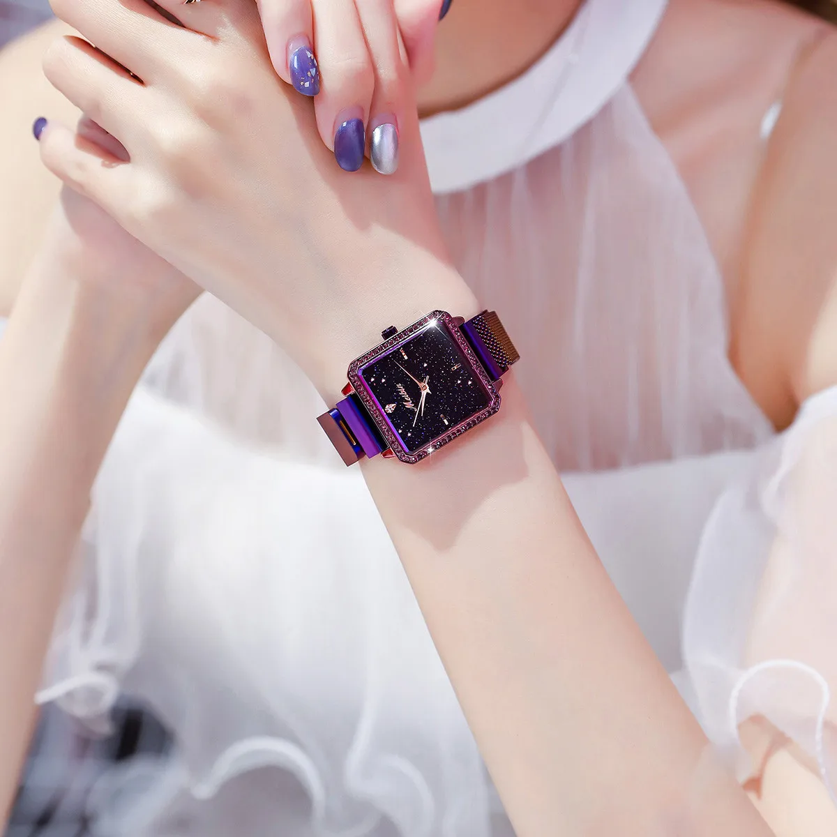 Модные роскошные женские кварцевые наручные часы с браслетом Meibin алмазные геометричные, многоугольные магнитные женские часы на ремешке relogio