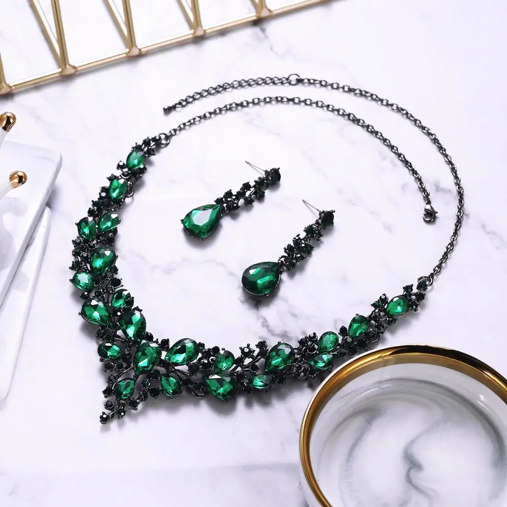 

Tuliper Cluster Flower Bridal Jewelry Set Crystal Wedding Necklace Earrings Set For Women Party Gift Collier Colares Mangalsutra