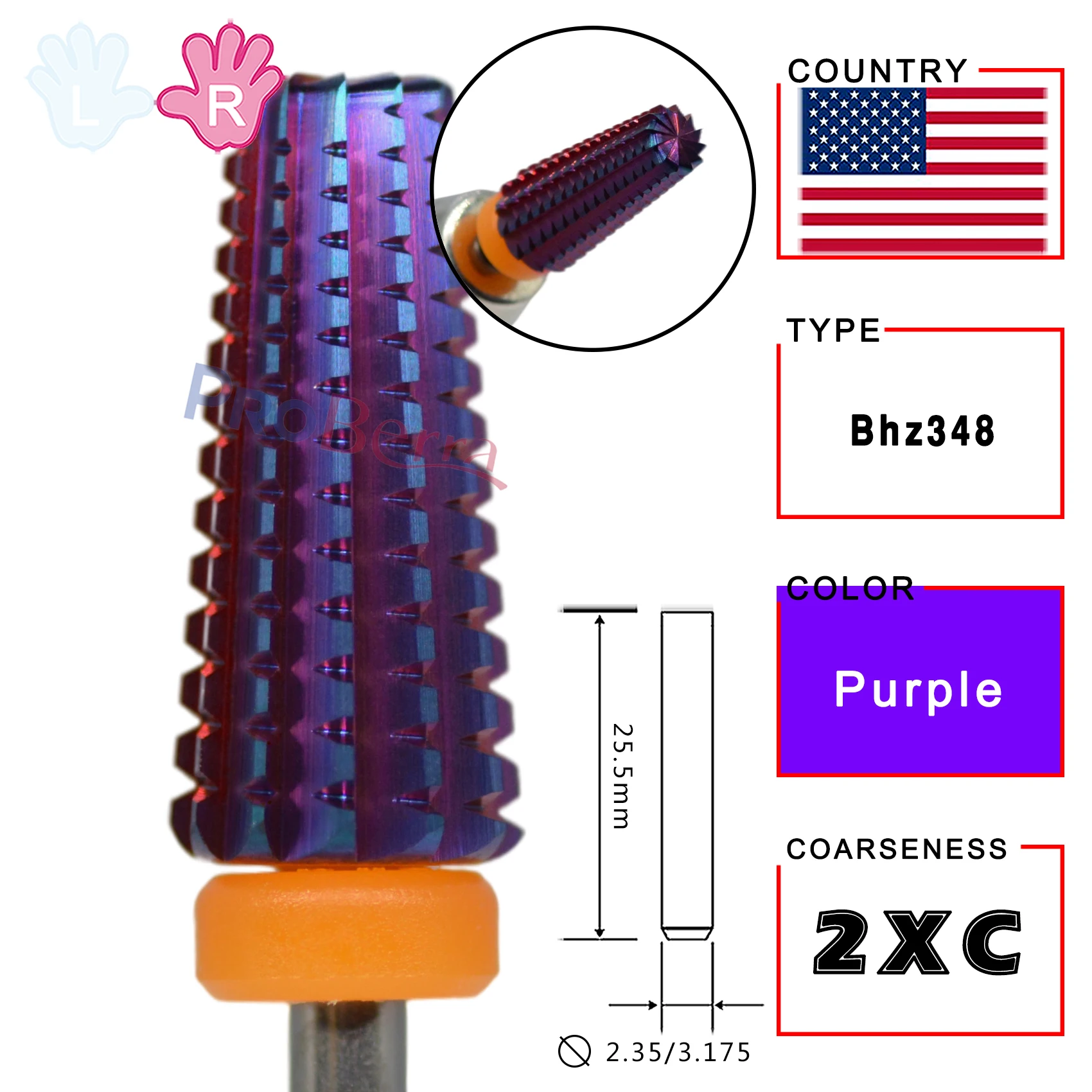 Proberra Right hand Strongest 5 IN 1 Carbide Purple multi-function Tungsten Carbide nail milling purple drill bits