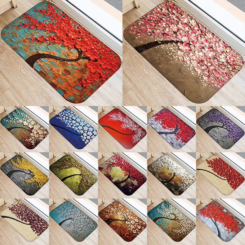 RIANCY 3D Printing Tree Anti-Slip Suede Carpet Door Mat doormat Outdoor Kitchen Living room Floor Mat Rug 15.8*23.6 Inch 48221