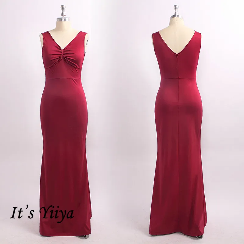 

It's Yiiya Evening Gown V-Neck Solid Tank Plus Size Zipper Robe De Soiree Sleeveless A-Line Backless Formal Dresses for Women