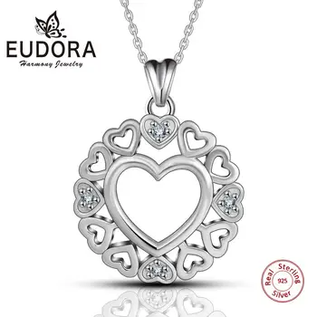 

Eudora 100% 925 Sterling Silver Cubic Zirconia Heart Pendant Necklace for Women girl Fine 925 silver Jewelry with box CYD51