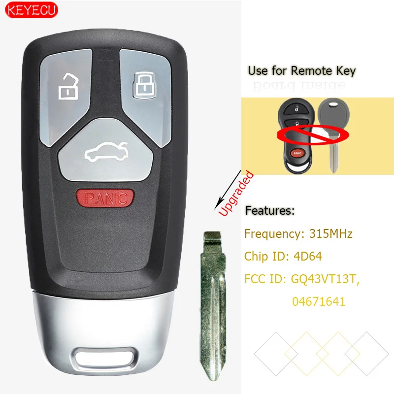 

KEYECU Upgraded 315MHz 4D64 Flip Remote Key for Chrysler PT CRUISER 2001-2005 FCC: GQ43VT13T / 04671641