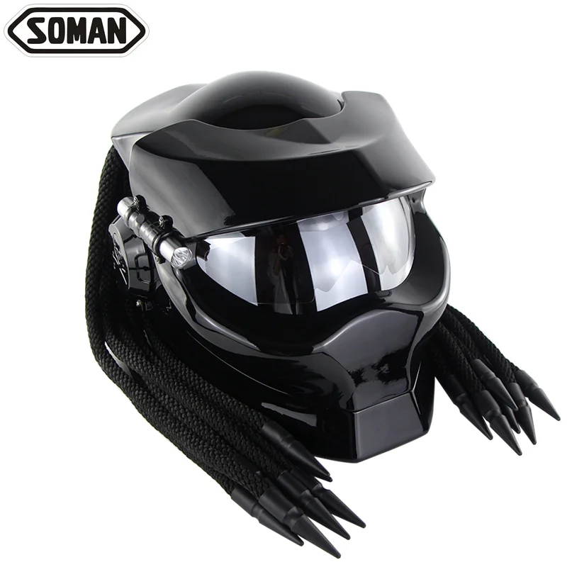

Casque Moto Predator Black Full Face Motorcycle Cool Helmet Leather Men Personalized Casco Predator Retro Vintage Motorbike Helm