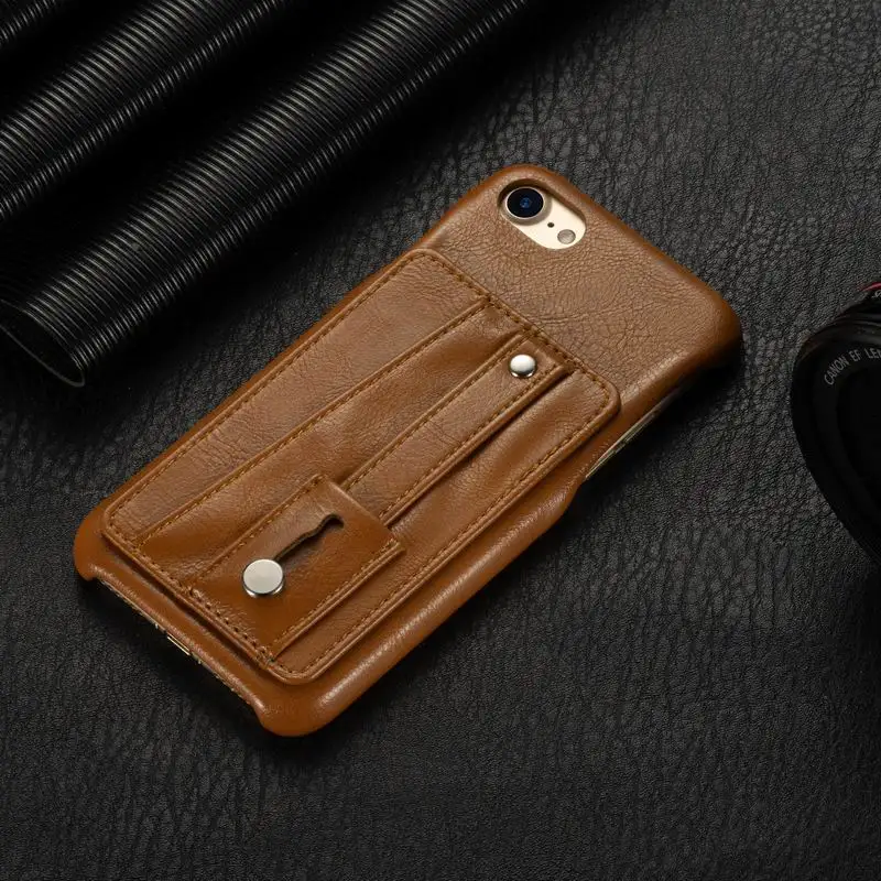 Коричневый Роскошный Ретро Чехол из искусственной кожи для iphone 11 Pro Max XS X XR 7 8 Plus, чехол для телефона с отделениями для карт, задняя крышка с ремешком на палец, подставка-держатель - Цвет: Коричневый