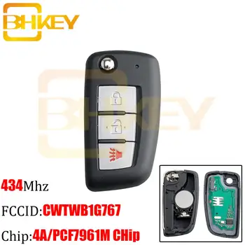

BHKEY 3Buttons Remote Car key fob 434MHz For Nissan Rogue 2014- with PCF7961M chip CWTWB1G767 TWB1G767 28268-4CB1A Car keys