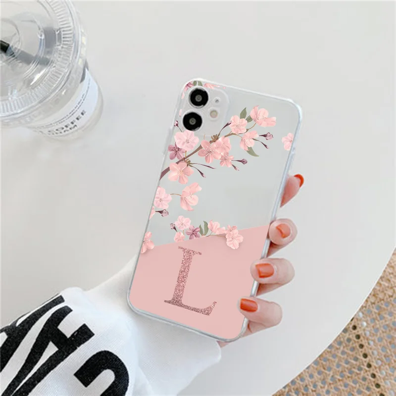 samsung silicone cover For Samsung Galaxy S21 S20 S10 S9 S8 Plus Lite Ultra S22 FE S10e Custom Beautiful Cherry Blossom Flower Initial Alphabet Case samsung silicone case
