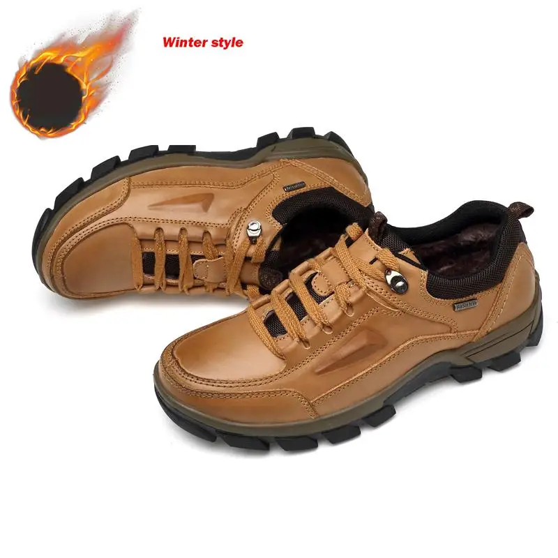 Fotwear, мужская обувь, кожаная обувь, уличная походная, для альпинизма, для ходьбы, для защиты стопы, мягкая резиновая подошва - Цвет: Light Brown with fur
