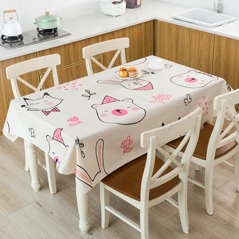 

cartoon animals Waterproof Tablecloth Linen Pink cute pig rabbit Kitchen Dining Table Cover Nordic Decor Tablecloth