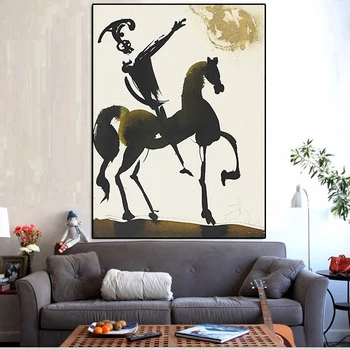 

Salvador Dali Abstract equestrian warrior Oil Painting on Canvas Posters and Prints Cuadros Wall Art Pictures For Living Room