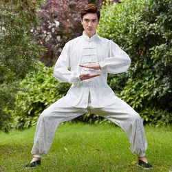 Серебряный китайский мужской костюм кунг-фу, хлопок, Тай-Чи, воротник стойка, ушу, одежда, размер M до XXXL NS013