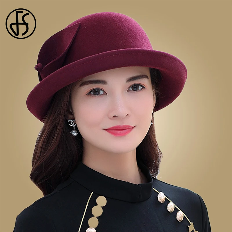 Женская фетровая шляпа трилби FS винно красная с мягкими полями цветочным принтом