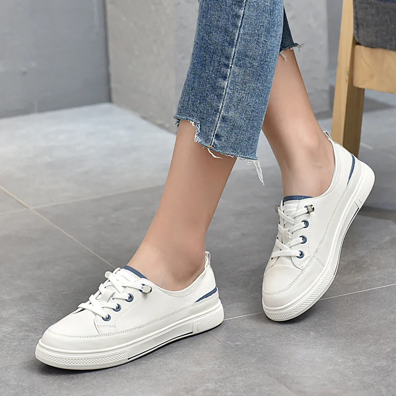 

Genuine Leather White Shoes 2021 New Women's Shoes Flat Casual Toe Top Layer Cowhide Low-top Single Shoes Student Shoes