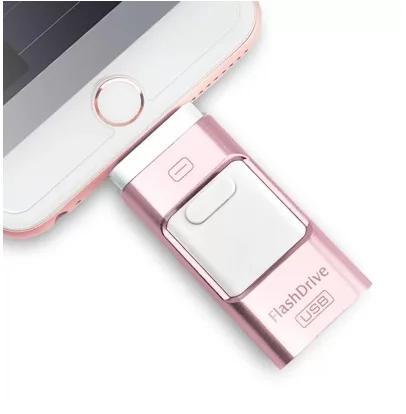 i-flashdrive 3 в 1 USB флеш-накопитель 16 ГБ 32 ГБ 64 Гб 128 ГБ 256 Гб OTG для iphone8/7/7 s/6/6s/plus Mirco otg для ipad/android - Цвет: Розовый