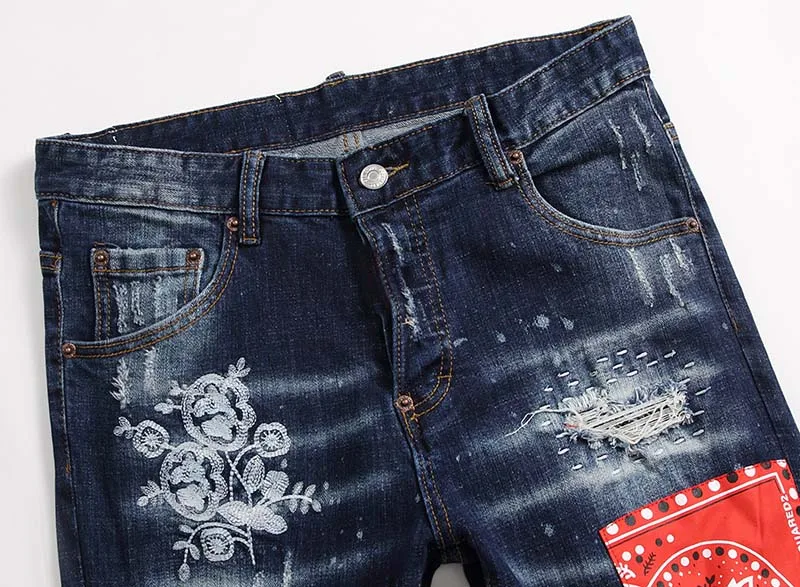 KIOVNO Fashion Men Ripped Distressed Denim Trousers Punk Style Badge Patchwork Jeans Pants Male Streetwear Straight (4)