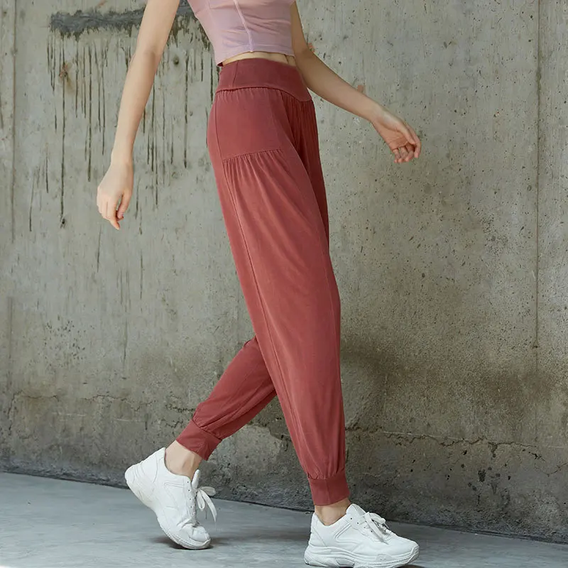 

new autumn and winter yoga fitness leisure solid color bloomers loose high waist drawstring running pants dance ball sports pant