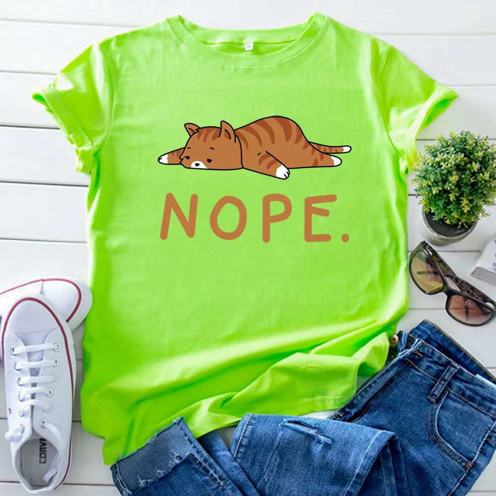 Small Cat Character Letters Cartoon Printing T Shirt For Women Gothic Oversized Women'S Clothes Fashion Kawaii Woman T-Shirt