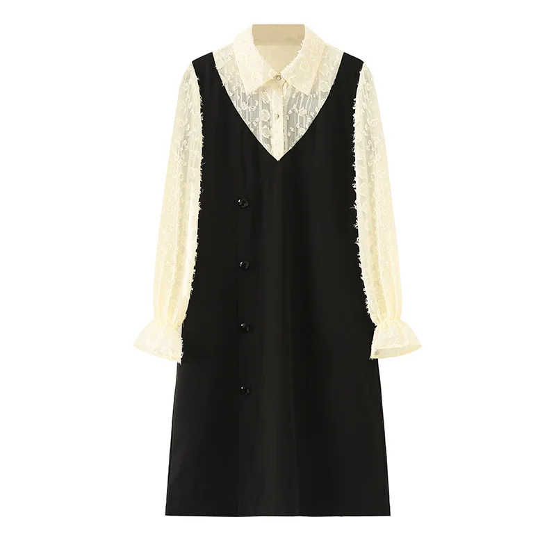 

Oversize Women's Autumn New Style Slim Loose Peter Pan Collar Fake two-piece Dress
