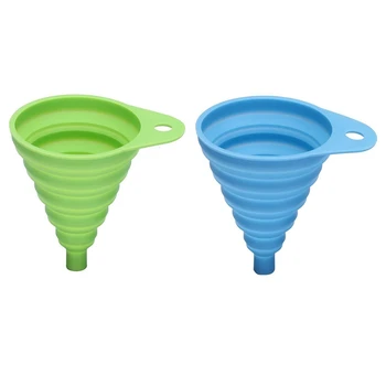 

2PCS Beautiful And Portable/Mini Kitchen Silicone Collapsible/Folding/Foldable Funnel(Green+Blue)