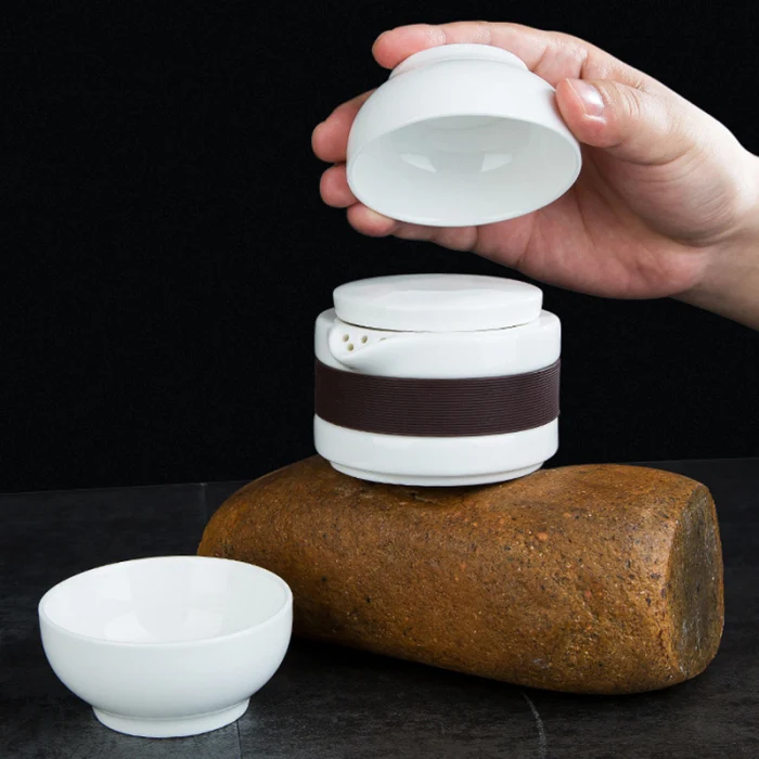 3Pcs/Set Ceramic Tea Cup Set Portable Kung Fu Tea Pot with Bag for Office Home Travel TN99