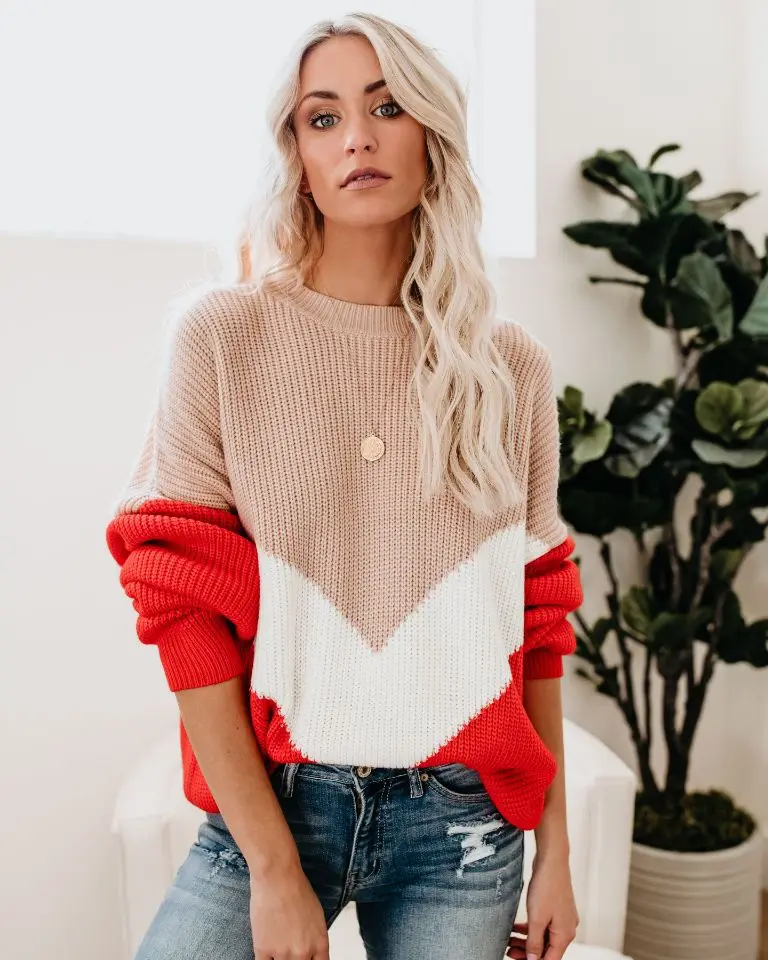 

2019 Autumn Winter Striped Shirt Contrast Color Sweater Women New Style Multi-color Stitching Loose Large Size Sweater