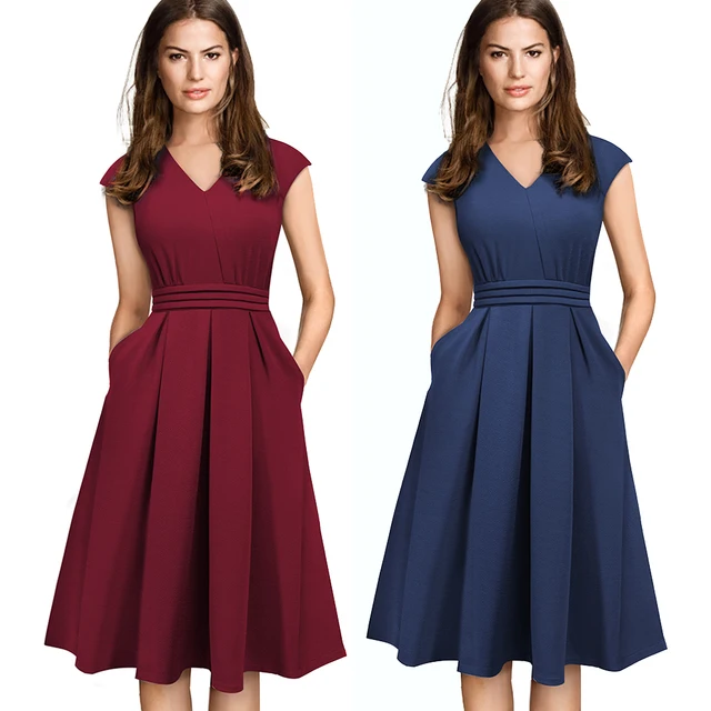 Nice-forever Brief Elegant Solid Color Sleeveless vestidos with Pocket A-Line Women Flare Dress A196 3