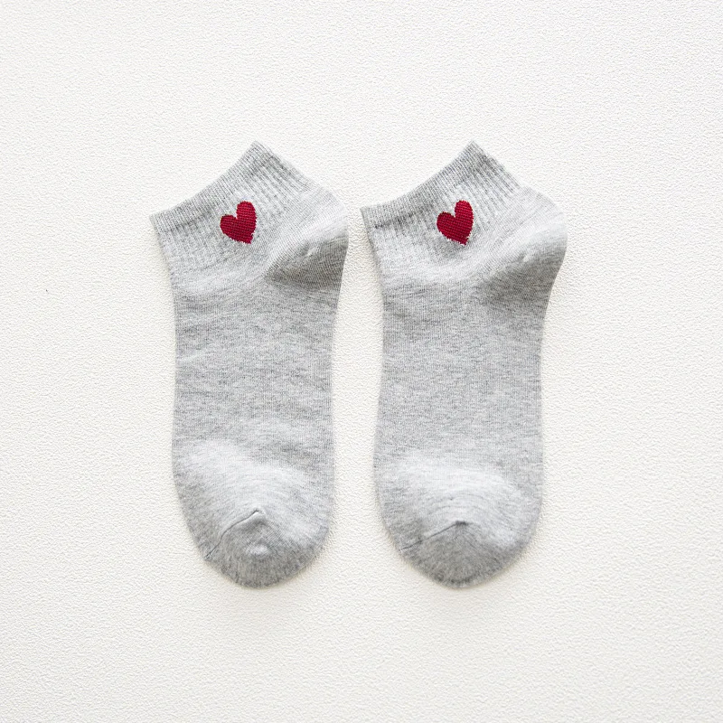 Простой стиль носки Чистый цвет Симпатичная Форма сердца печать носки женские Harajuku хлопок Мягкий Уютный Веселая носки с принтом Короткие носки