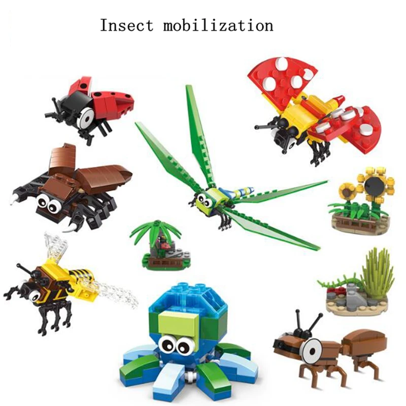

Insect mobilization Toy Animal Series Crab Bee Butterfly Octopus Small Particle Building Blocks Children's Educational Toy Gifts