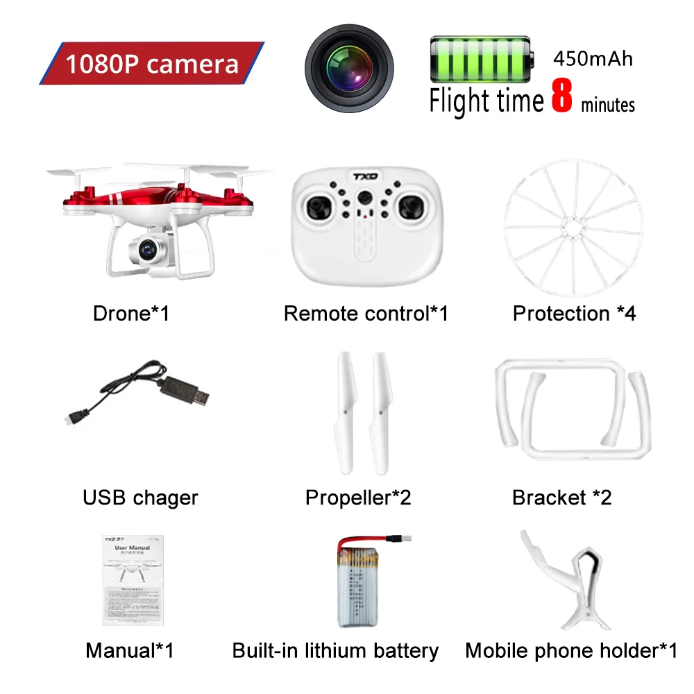 JC-10-no-8min-1080RD RC Camera Drone With 720P/1080P Quadcopter HD Camera Dron Selfie Quadcopter Headless Helicopeter One Key Return Drones Toy Gift - Цвет: JC-10-no-8min-1080RD