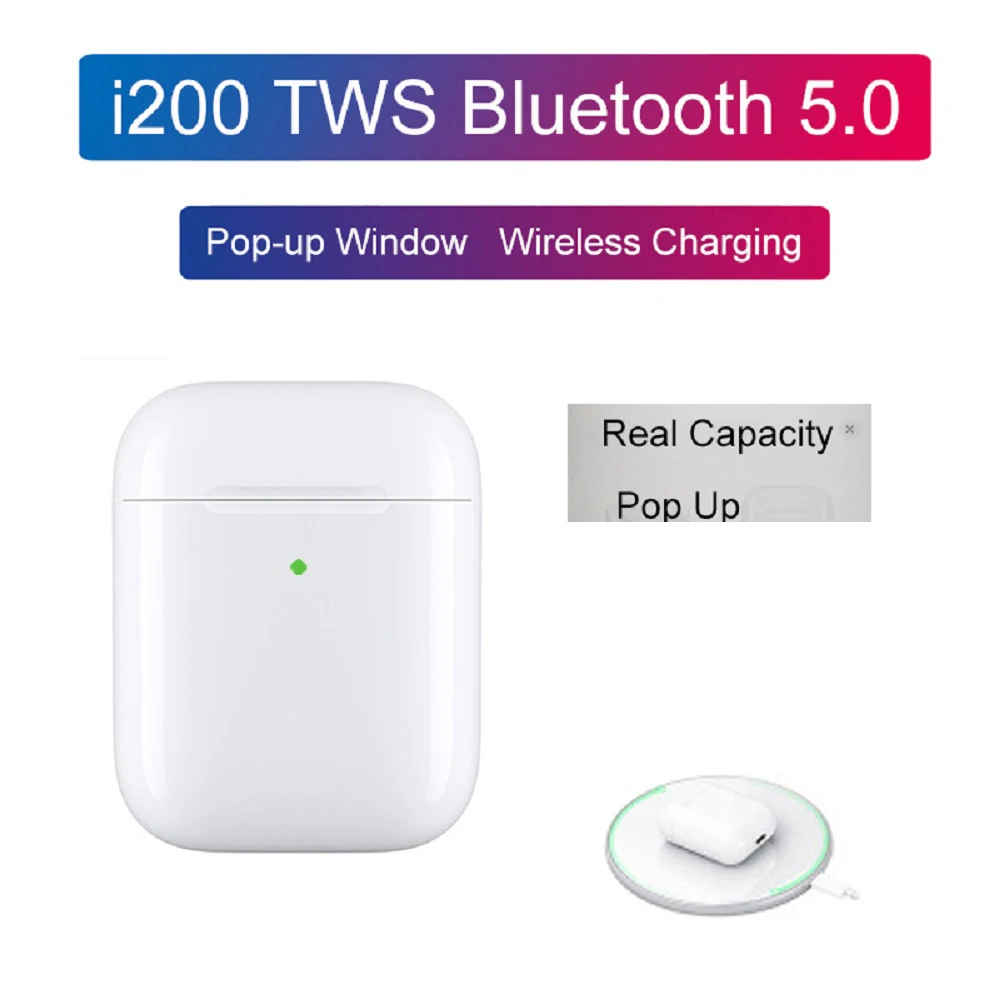 

i200 TWS Pop-up Bluetooth Headphones 1:1 Replica Wireless Earphone QI Wireless Charging Smart Touch Real Battery Headset earbuds