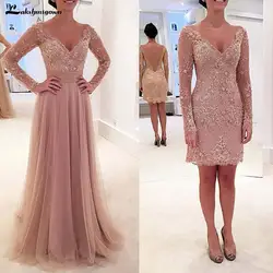 2020 платья для матери невесты Формальные Свадебные платья с длинными рукавами v-образным вырезом съемный пыльный розовый vestido de madrinha farsali