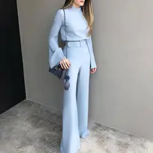 Tracksuit Set OL Two Piece Set Crop Top Women Long Sleeve Sexy Party Wide Leg Pants Matching Sets Club Outfits Tracksuit Suit
