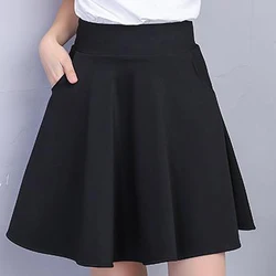 Saia elástica feminina, preta, texturizada, cintura alta, larga, minimalista, para outono, tamanho vintage