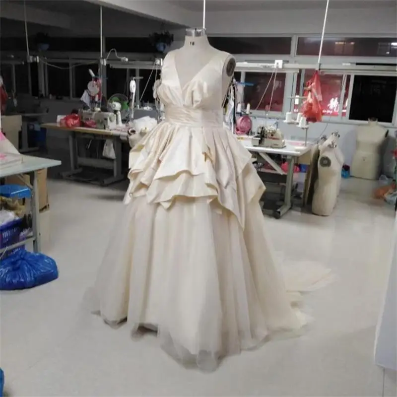 Шампань плюс размер Бальные вечерние платья Robe de Soiree вечерние платья выпускного вечера V шеи реальные фотографии - Цвет: Шампанское
