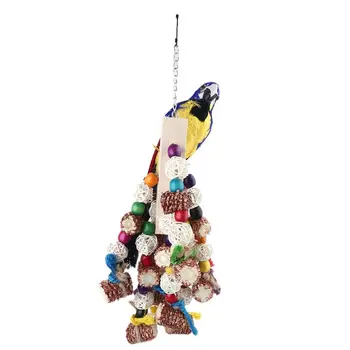 

Parrots Swing Wooden Column Corncob Colorful Beads Nibble Chewing Toys Entertain