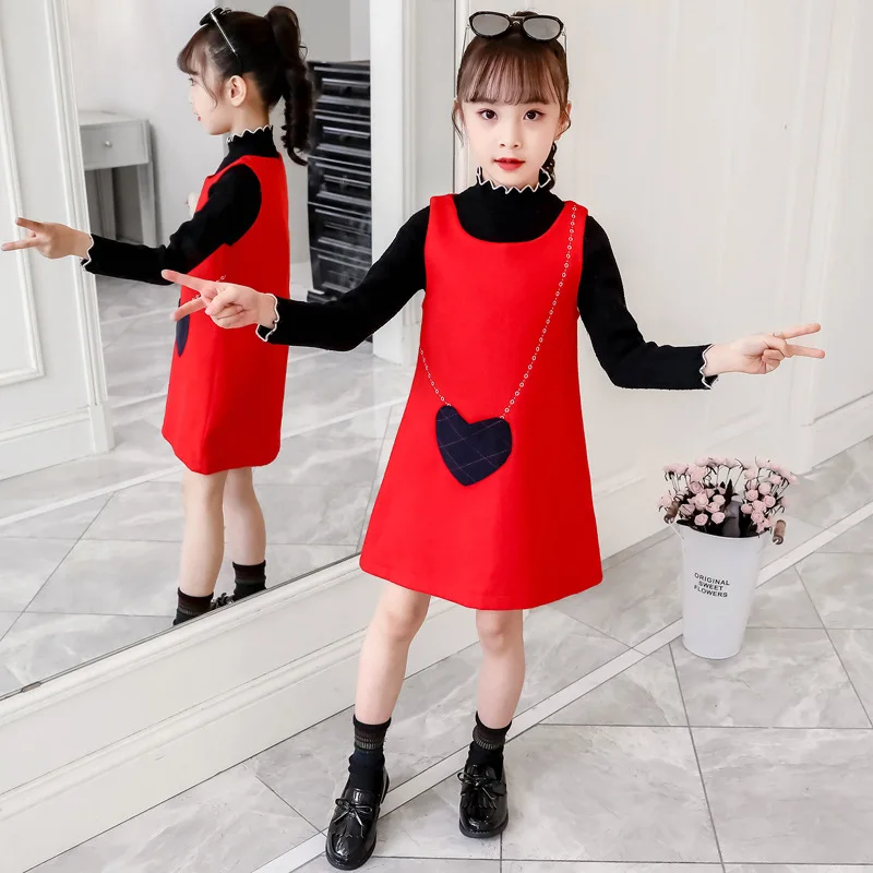 Шерстяное платье-жилет для девочек; детский жилет; сезон весна-осень-зима; платья без рукавов для девочек; Новинка года; Модное теплое платье для крупных детей